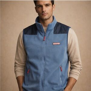 Vineyard Vines Blue Fleece Zip Vest Men’s Size Small Full Zip Performance Layer